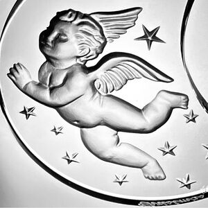 1998 LALUQUE CHERUB Christmas Ornament / Crystal MOON & STARS / Box and Ribbon